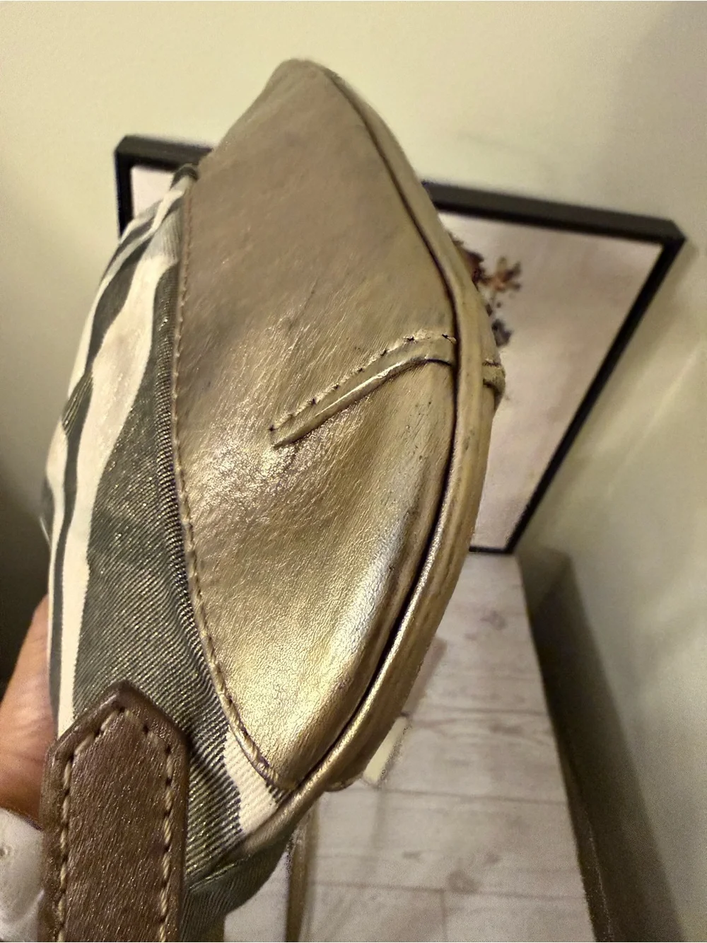 Burberry Plaid Canvas Crossbody Bag in Beige and Metallic Gold